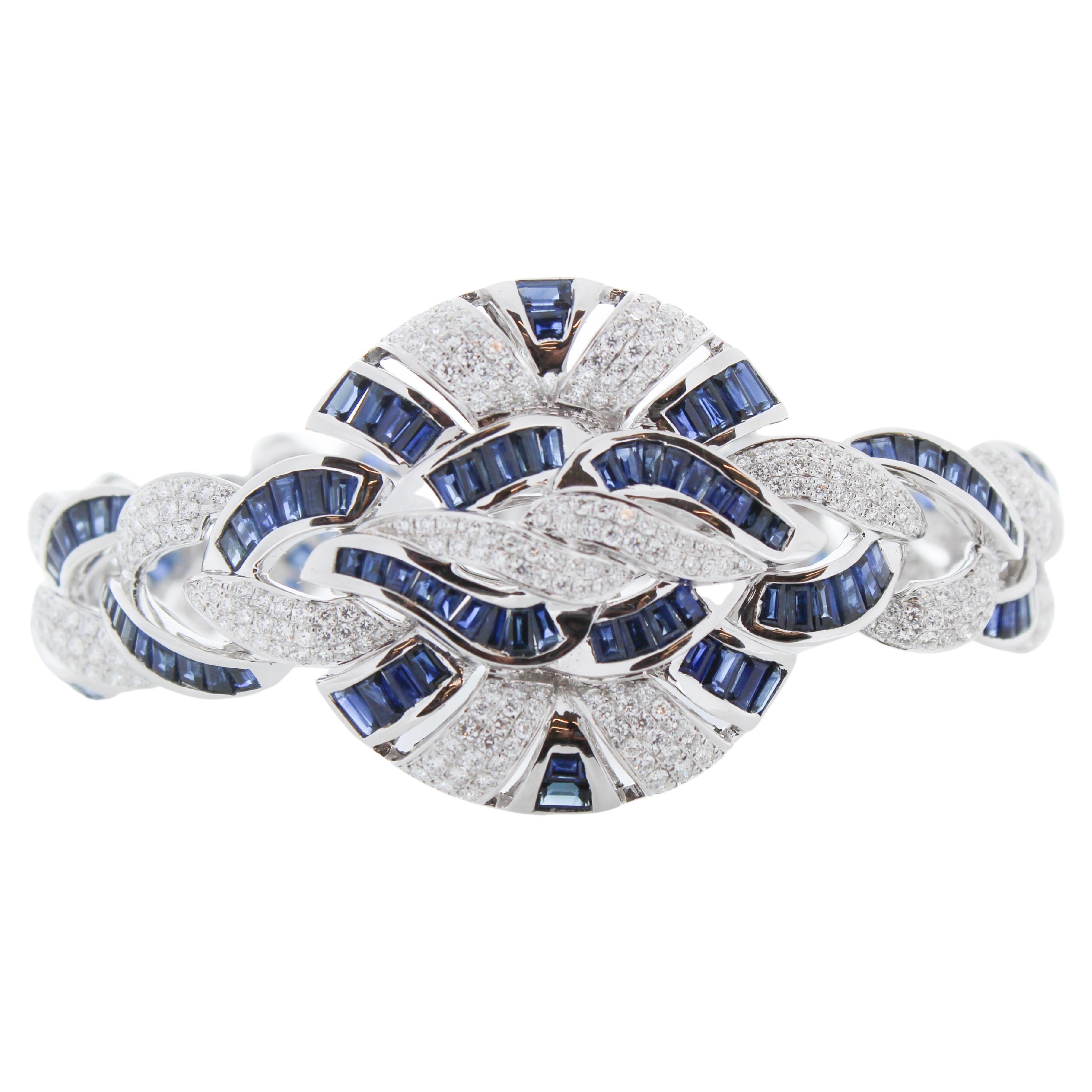 Bracelet de pierres précieuses saphir bleu 17.08CTW en or blanc 18k en vente