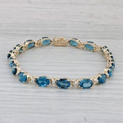 17.08ctw London Blue Topaz Diamond Tennis Bracelet 14k Yellow Gold 7.25" 5.1mm