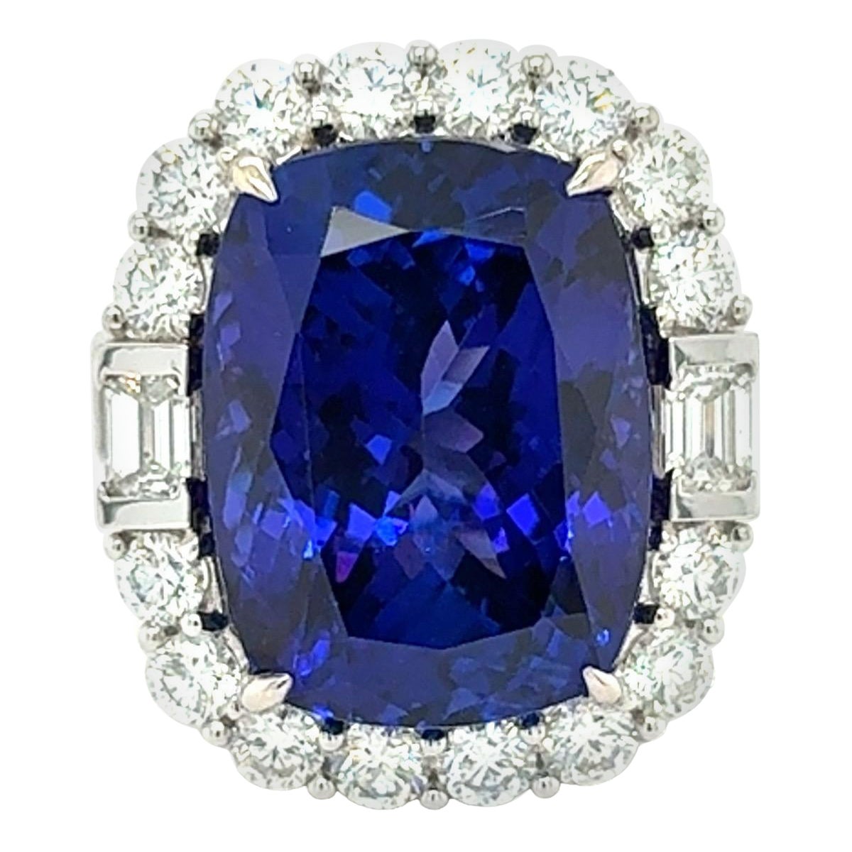 17,09 Karat Cushion Cut Tansanit Diamant Cocktail Ring im Angebot