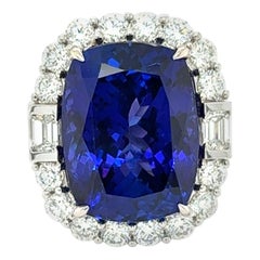 17.09 Carat Cushion Cut Tanzanite Diamond Cocktail Ring
