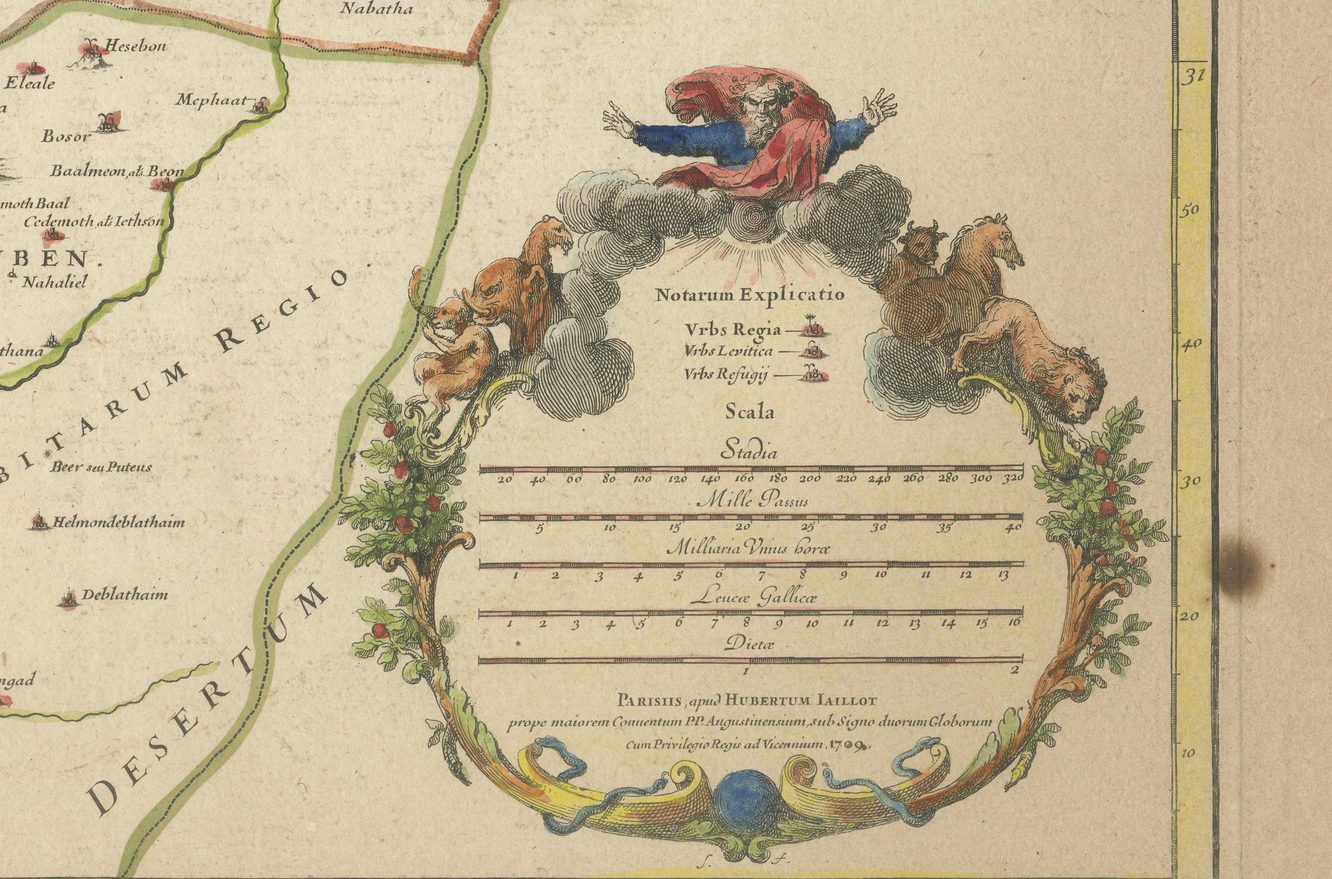 Engraved 1709 Map of the Holy Land - Twelve Tribes of Israel, Hand-Colored, Antique Map For Sale