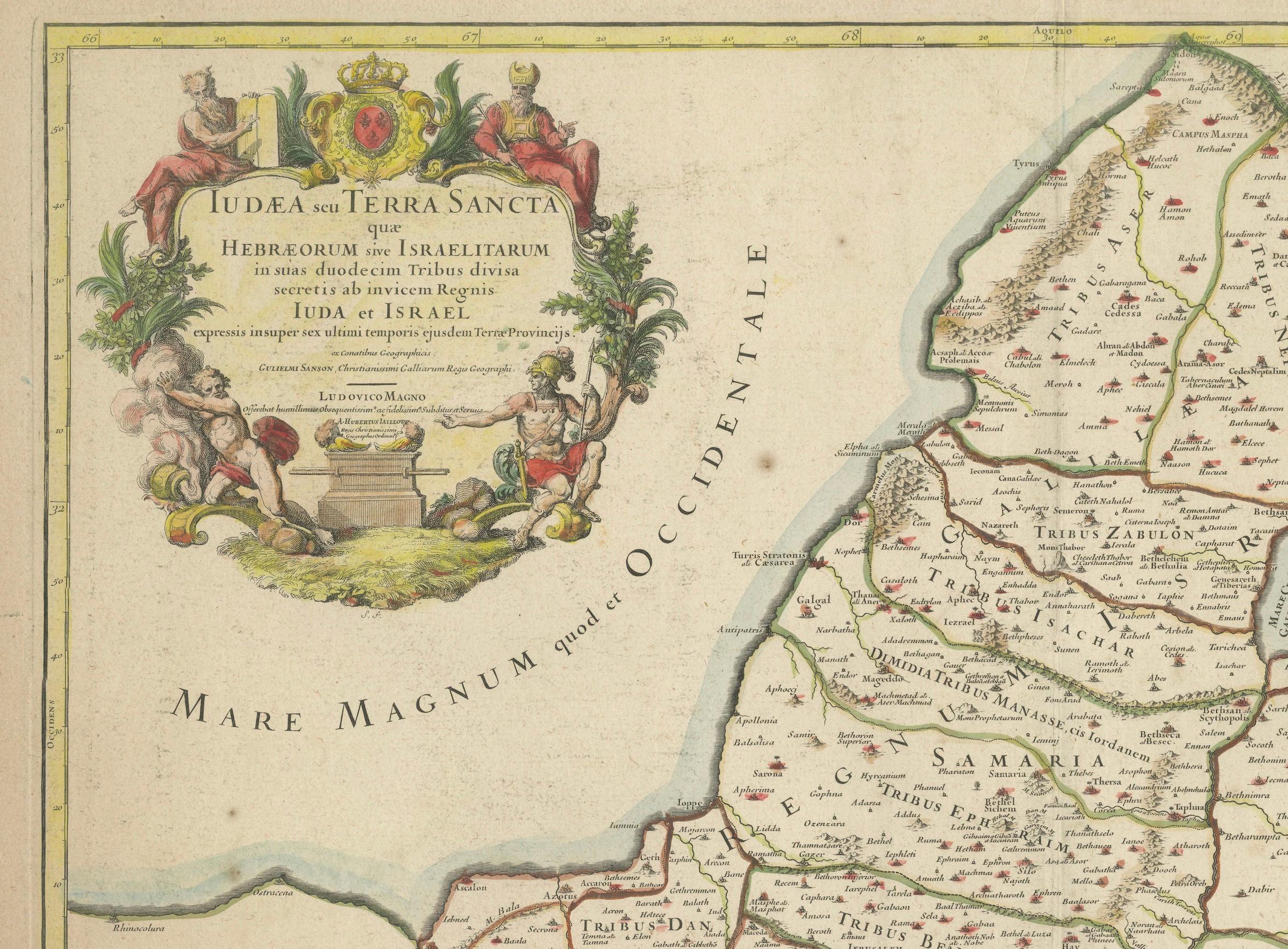 1709 Map of the Holy Land - Twelve Tribes of Israel, Hand-Colored, Antique Map In Good Condition For Sale In Langweer, NL