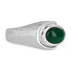 1.70ct 14K Colombian Emerald Oval Cut Cabochon Men's Solitaire Ring