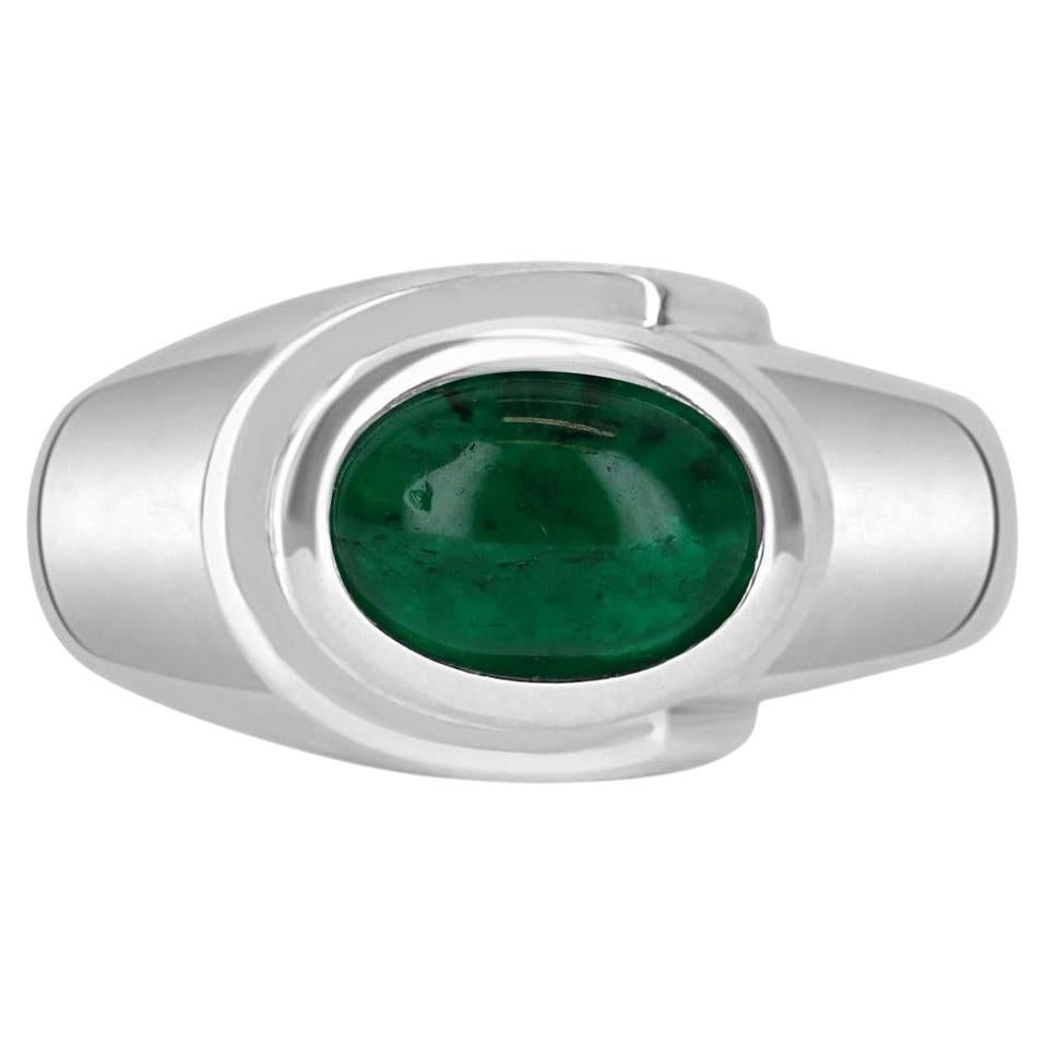 1.70ct 14K Colombian Emerald Oval Cut Cabochon Men's Solitaire Ring For Sale