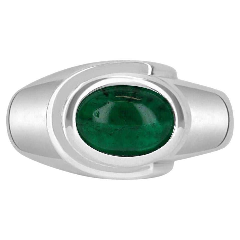 Bague solitaire pour hommes avec émeraude colombienne cabochon taille ovale 1,70 carat 14 carats en vente