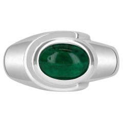 1.70ct 14K Colombian Emerald Oval Cut Cabochon Men's Solitaire Ring
