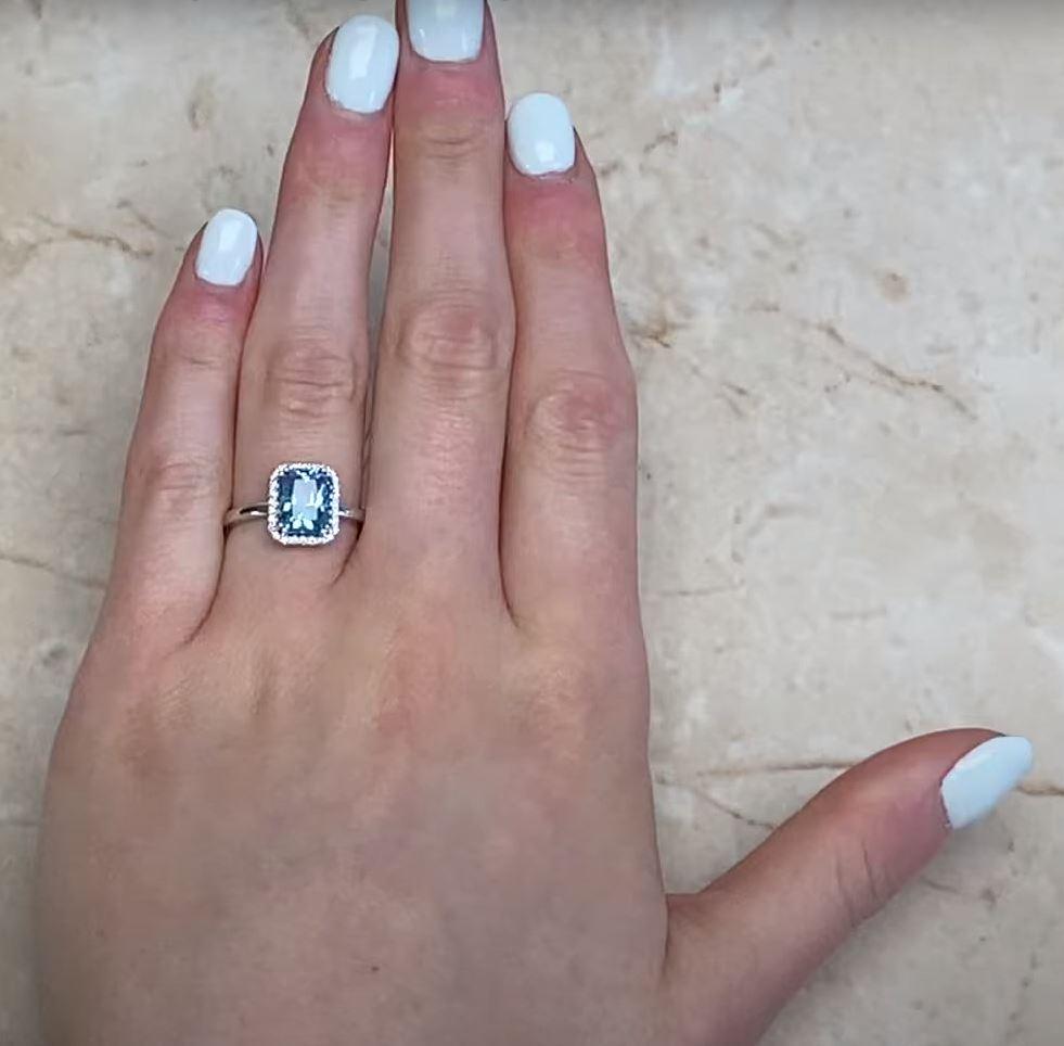 1.70ct Blue Topaz Engagement Ring, Diamond Halo, 18k White Gold 4
