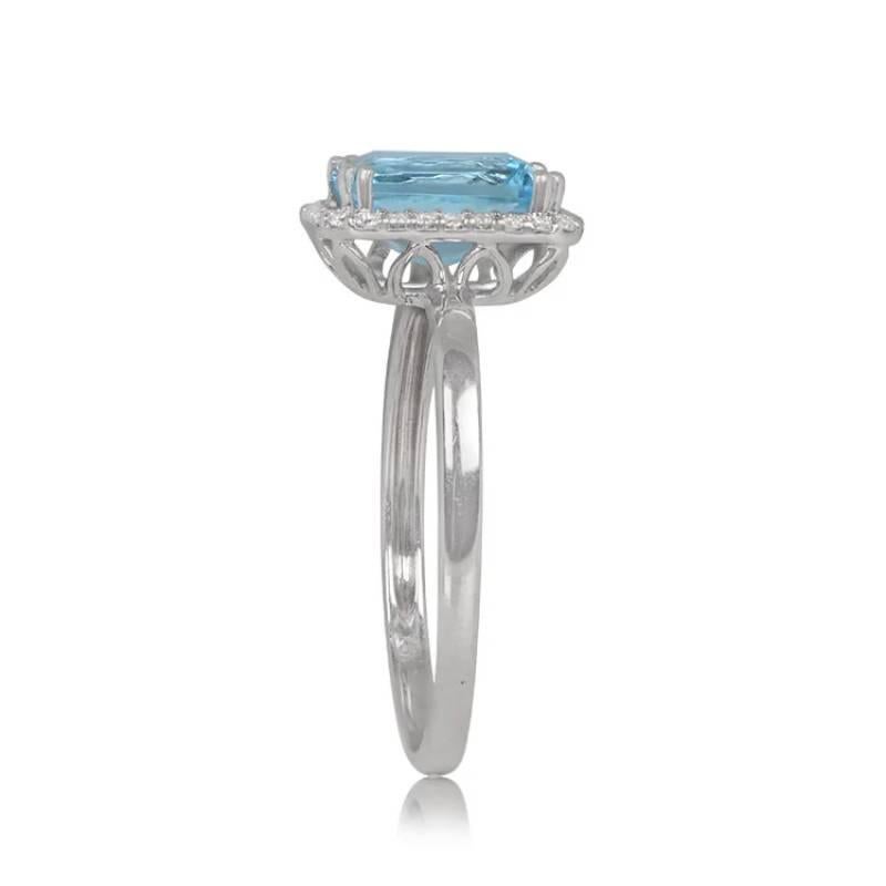 Old European Cut 1.70ct Blue Topaz Engagement Ring, Diamond Halo, 18k White Gold