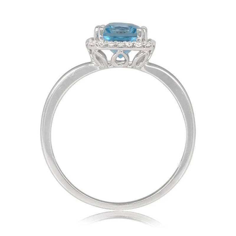 1.70ct Blue Topaz Engagement Ring, Diamond Halo, 18k White Gold In Excellent Condition In New York, NY