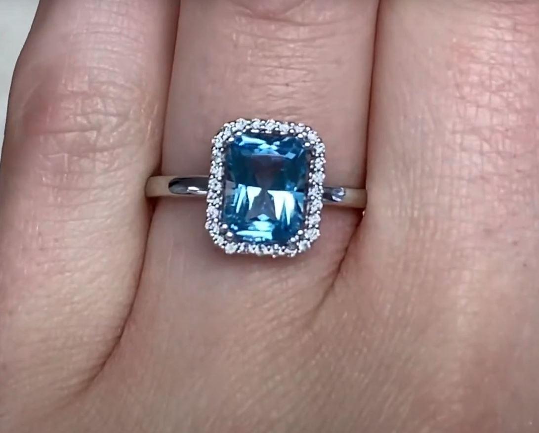Women's 1.70ct Blue Topaz Engagement Ring, Diamond Halo, 18k White Gold