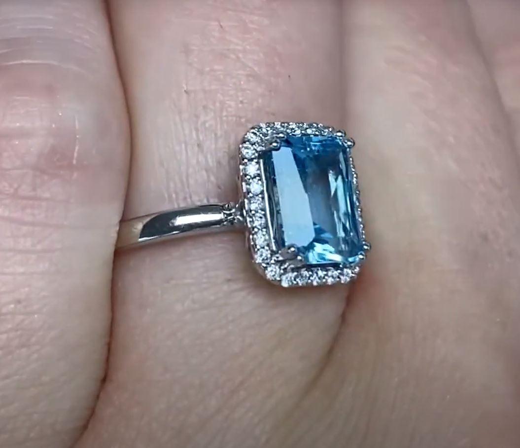 1.70ct Blue Topaz Engagement Ring, Diamond Halo, 18k White Gold 1