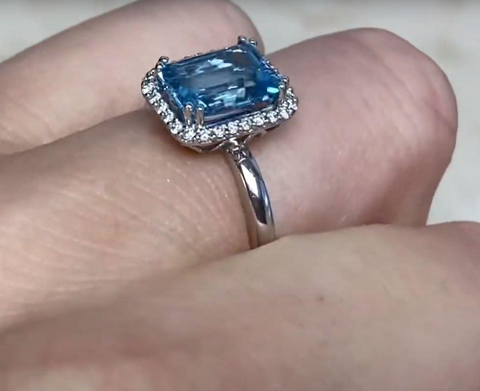 1.70ct Blue Topaz Engagement Ring, Diamond Halo, 18k White Gold 2