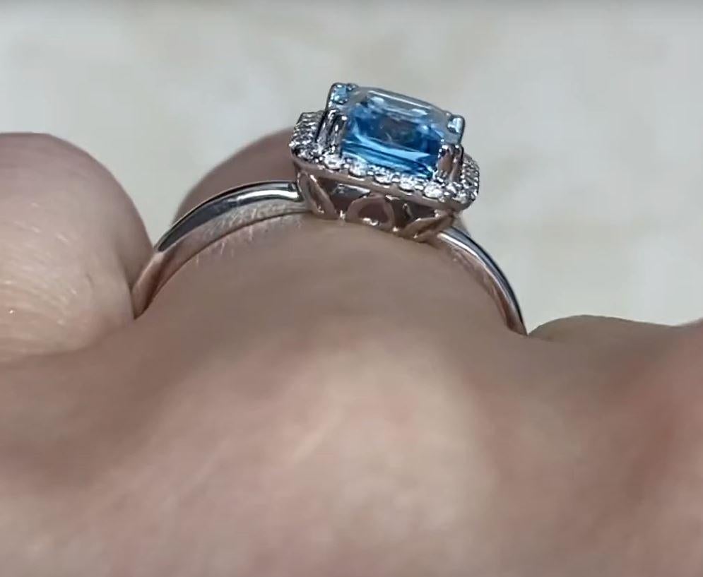 1.70ct Blue Topaz Engagement Ring, Diamond Halo, 18k White Gold 3