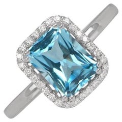 1.70ct Blue Topaz Engagement Ring, Diamond Halo, 18k White Gold
