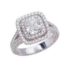 Vintage 1.70ct Cushion Cut Moissanite Pave Engagement Ring in 14K White Gold