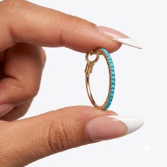 1.70ct Diamond & Turquoise 14K Yellow Gold Hoop Earrings