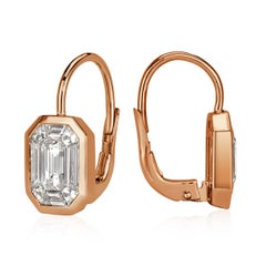 1.70ct Emerald and Trapezoid Cut Mosaic Diamond Dangle Earrings in 14K Rose Gold