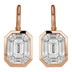 1.70ct Emerald and Trapezoid Cut Mosaic Diamond Dangle Earrings in 14K Rose Gold