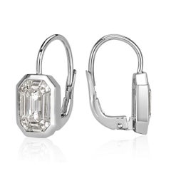 1.70ct Emerald and Trapezoid Cut Mosaic Diamond Dangle Earrings in 14K White