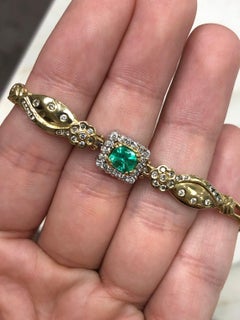 1.70tcw Emerald & Diamond Bracelet – 18K Gold 17.6g Perfect Emerald Anniversary