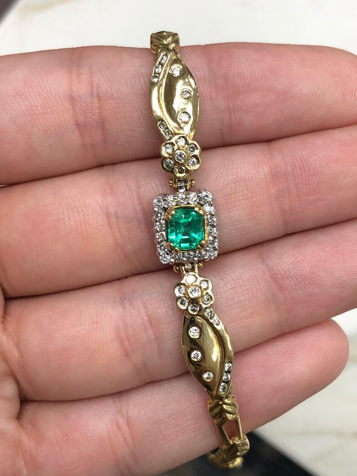 Pulsera Esmeralda y Diamantes 1.70ct - Oro 18K 17.6g Aniversario Esmeralda Perfecta Moderno en venta