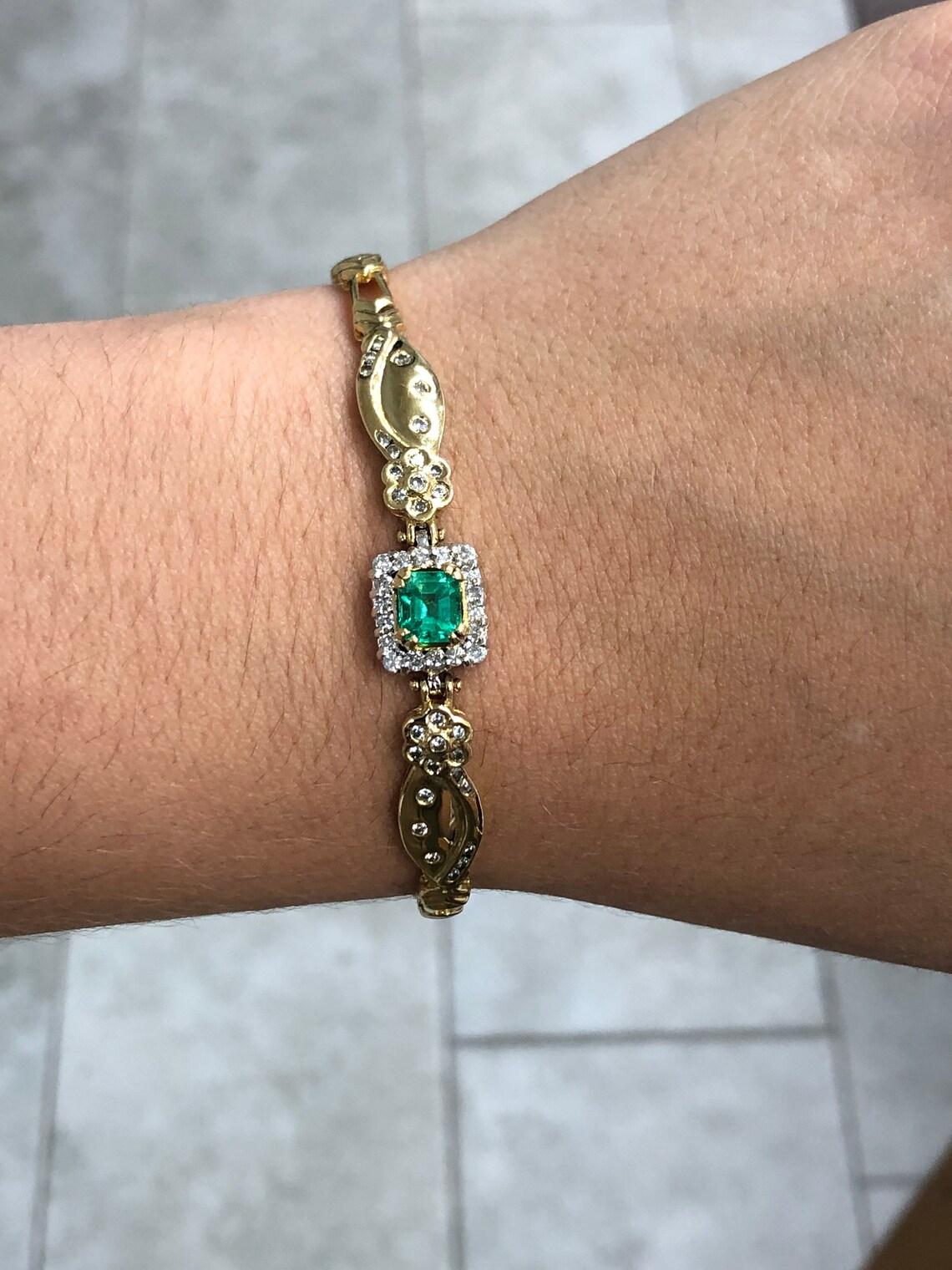 Pulsera Esmeralda y Diamantes 1.70ct - Oro 18K 17.6g Aniversario Esmeralda Perfecta Corte esmeralda en venta