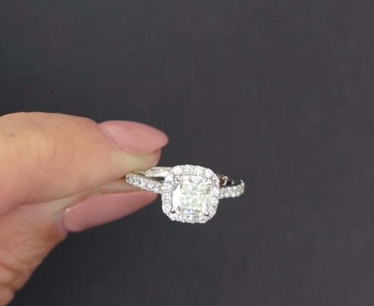 1.70ct GIA Certified Cushion Diamond Halo Ring Platinum In New Condition For Sale In Chicago, IL
