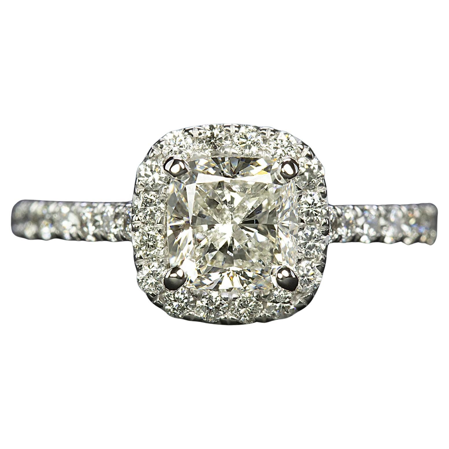 1.70ct GIA Certified Cushion Diamond Halo Ring Platinum