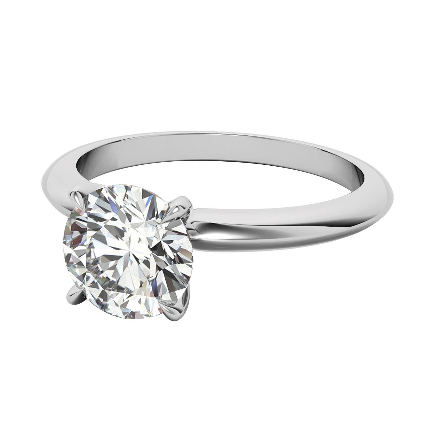 Modernist 1.70ct GIA Tiffany Style Natural Round Diamond Ring 4-Prong 14K White Gold For Sale