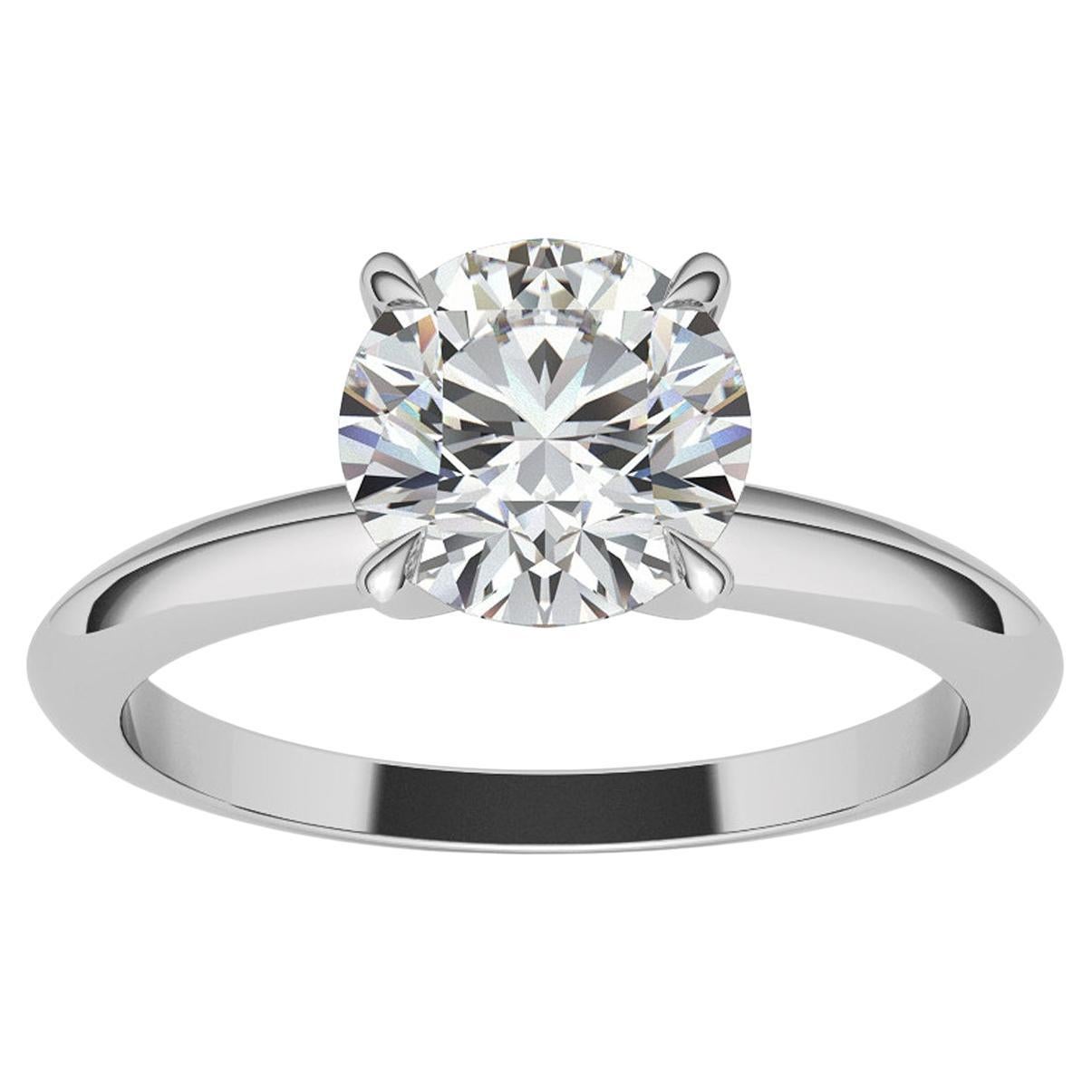 Bague de style Tiffany à 4 griffes en or blanc 14 carats avec diamant rond naturel de 1,70 carat certifié GIA