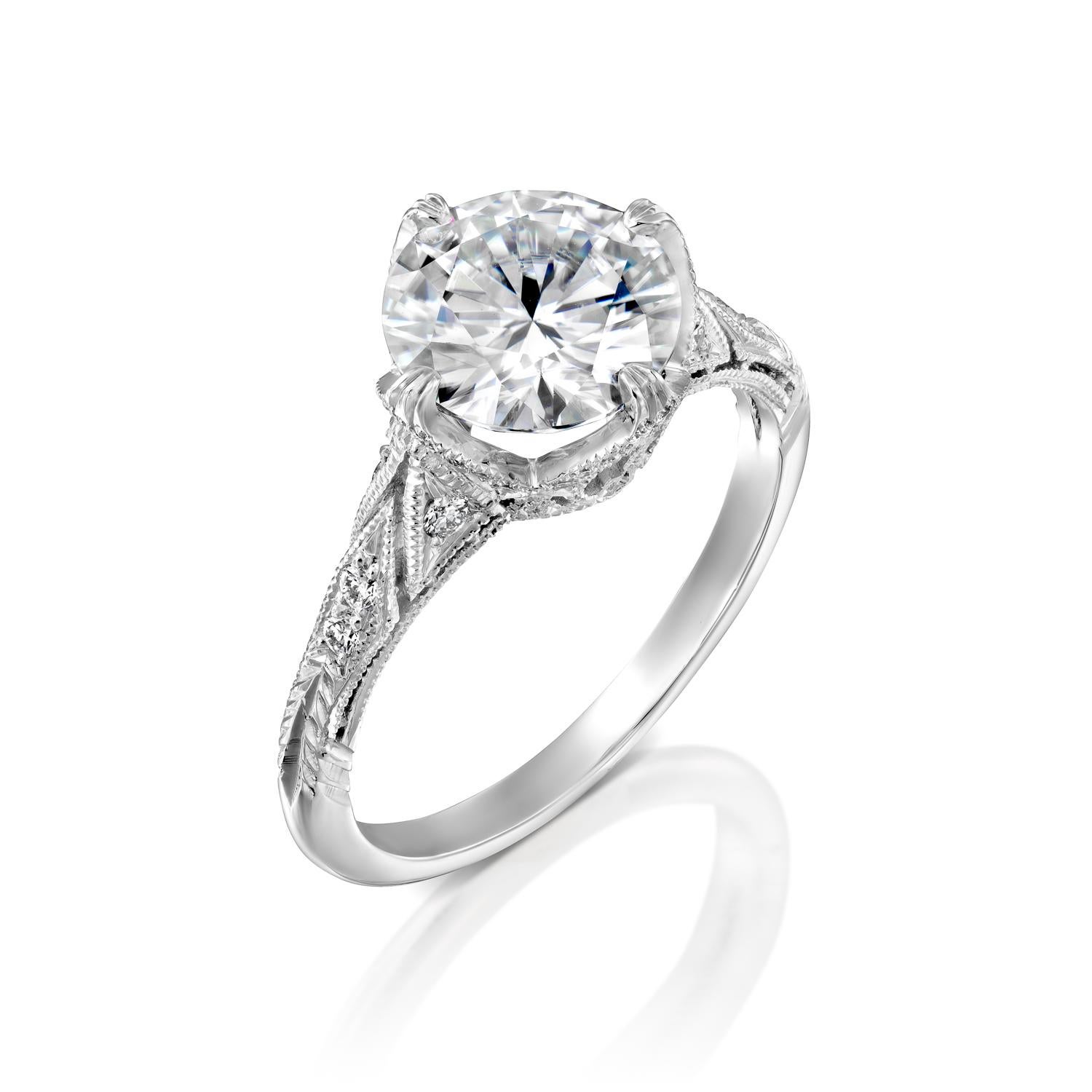 Art Deco 1.70 Carat GIA Vintage Engagement Ring, Round Brilliant Diamond Ring 18 Karat