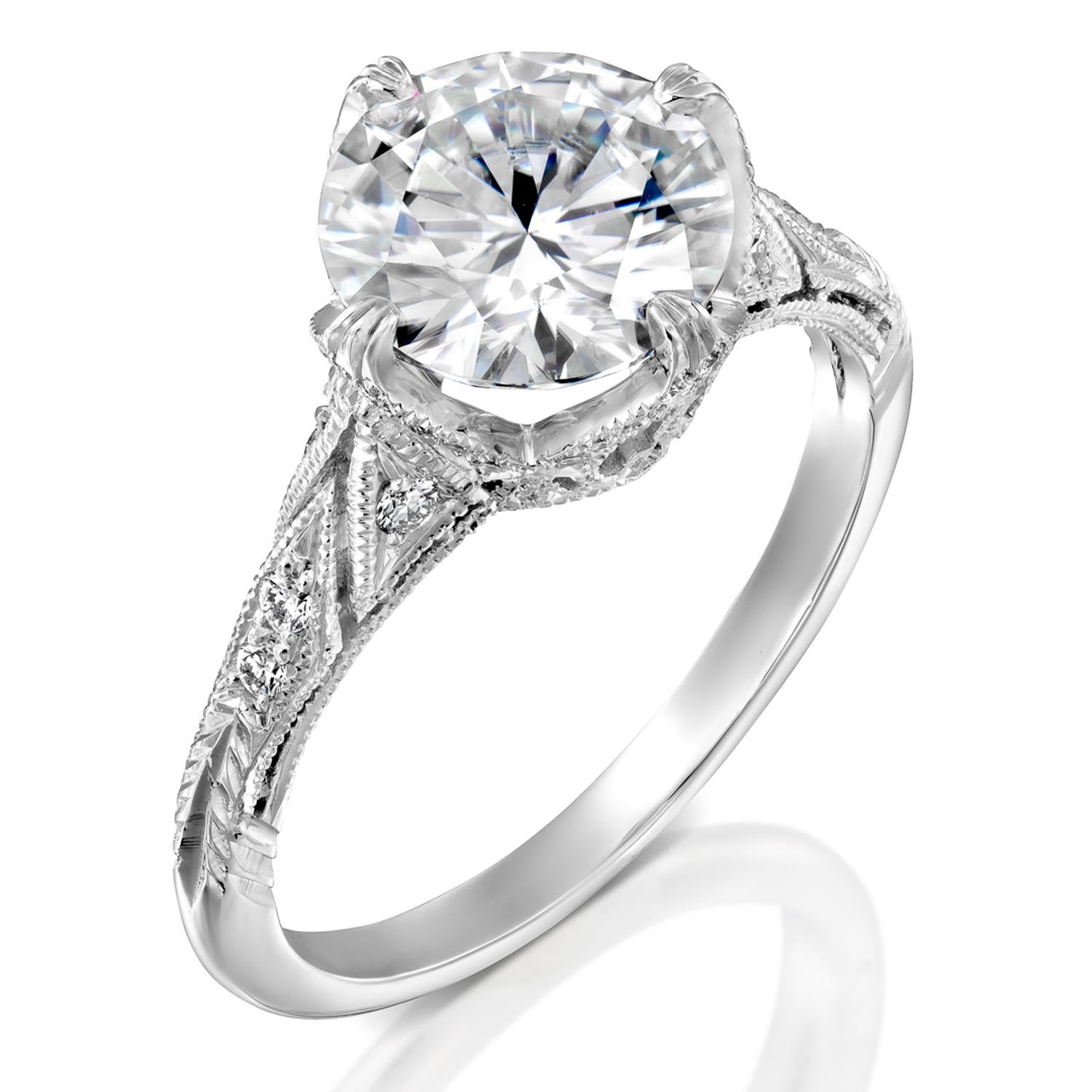 Round Cut 1.70 Carat GIA Vintage Engagement Ring, Round Brilliant Diamond Ring 18 Karat