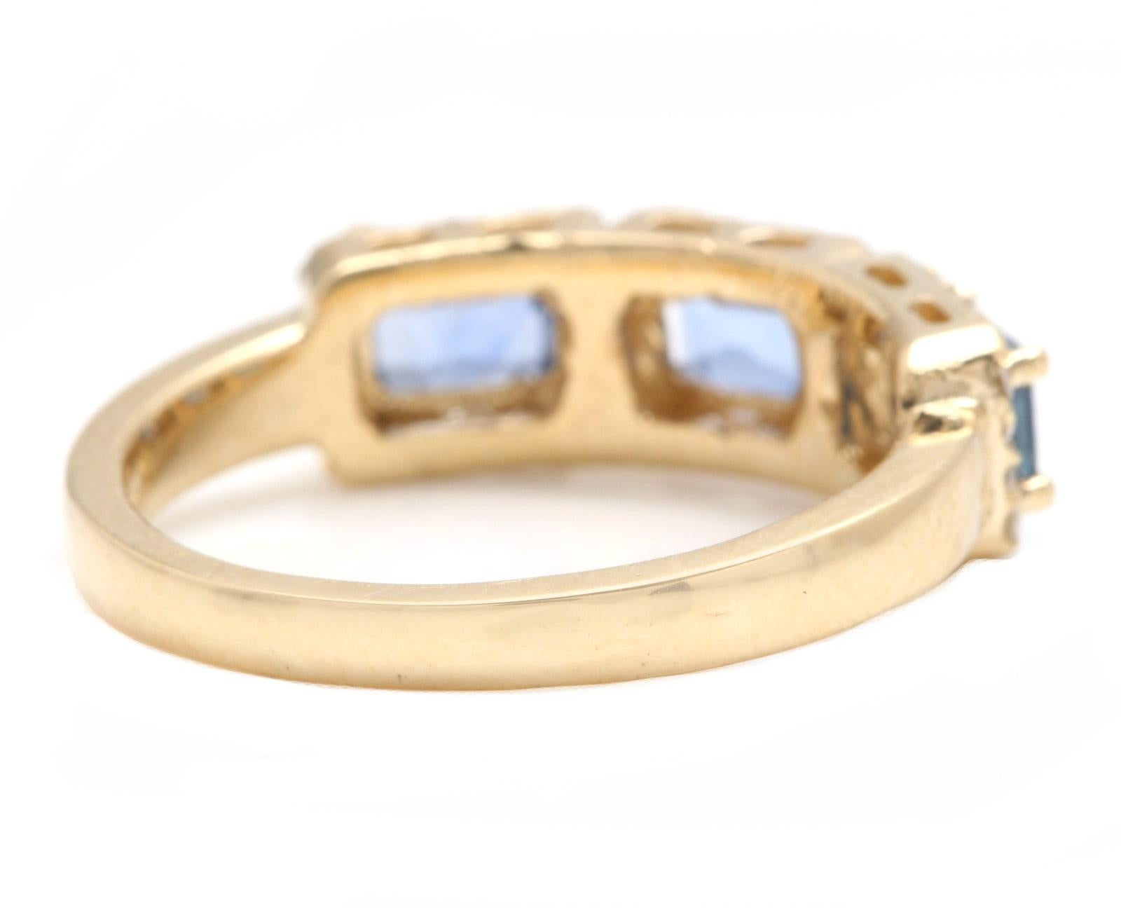 Mixed Cut 1.70ct Natural Blue Sapphire and Diamond 14k Solid Yellow Gold Ring For Sale