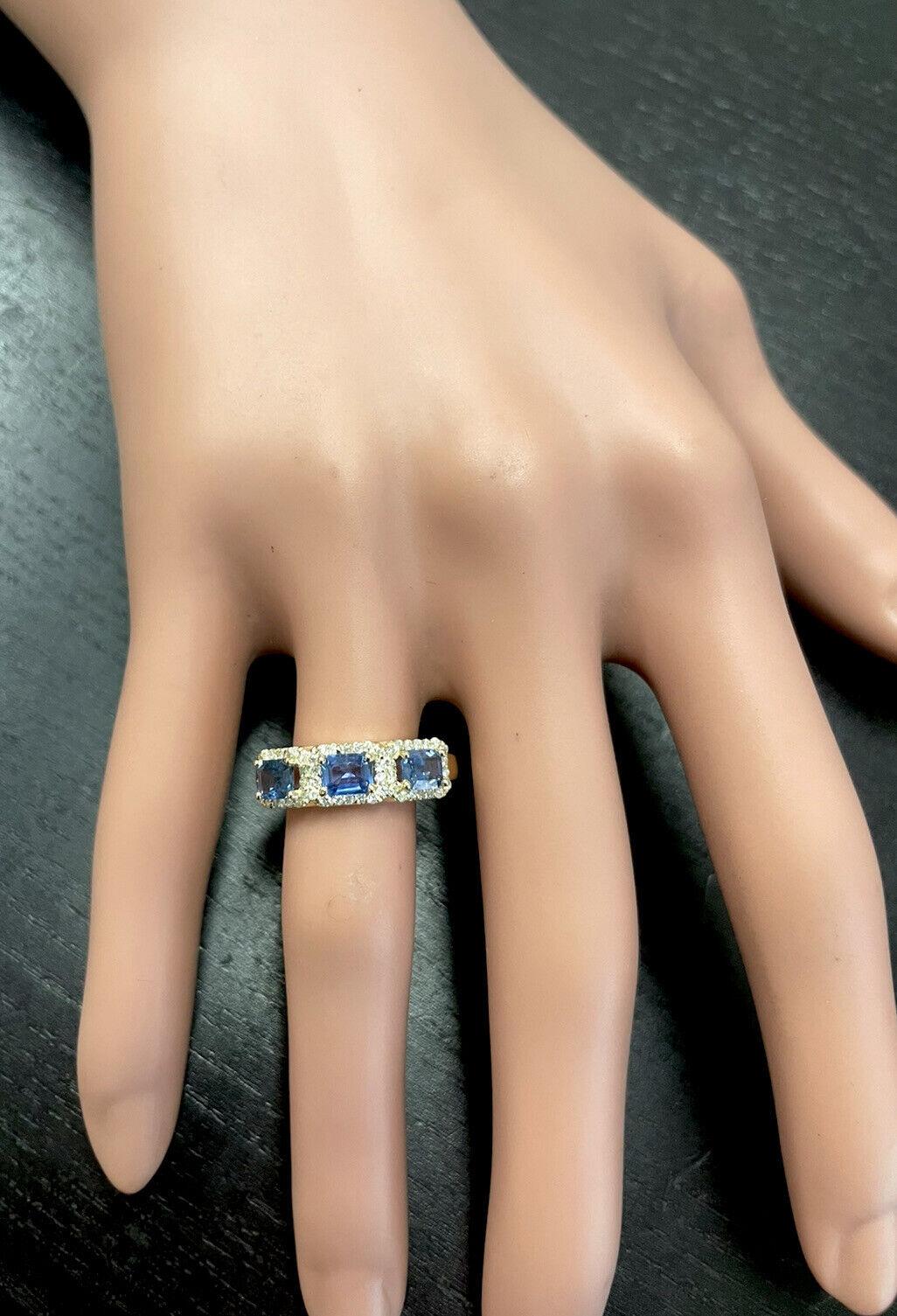 1.70ct Natural Blue Sapphire and Diamond 14k Solid Yellow Gold Ring For Sale 2