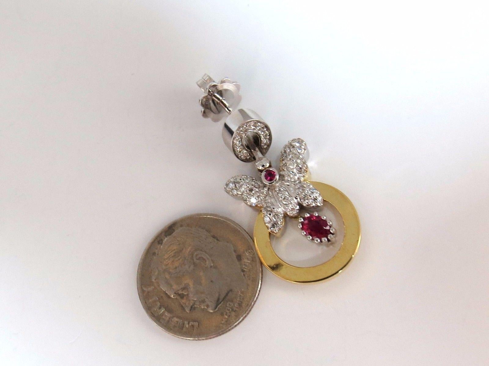 1.70CT Natural Oval Bright Red Ruby Diamond Dangle Butterfly Earrings 14KT In New Condition For Sale In New York, NY