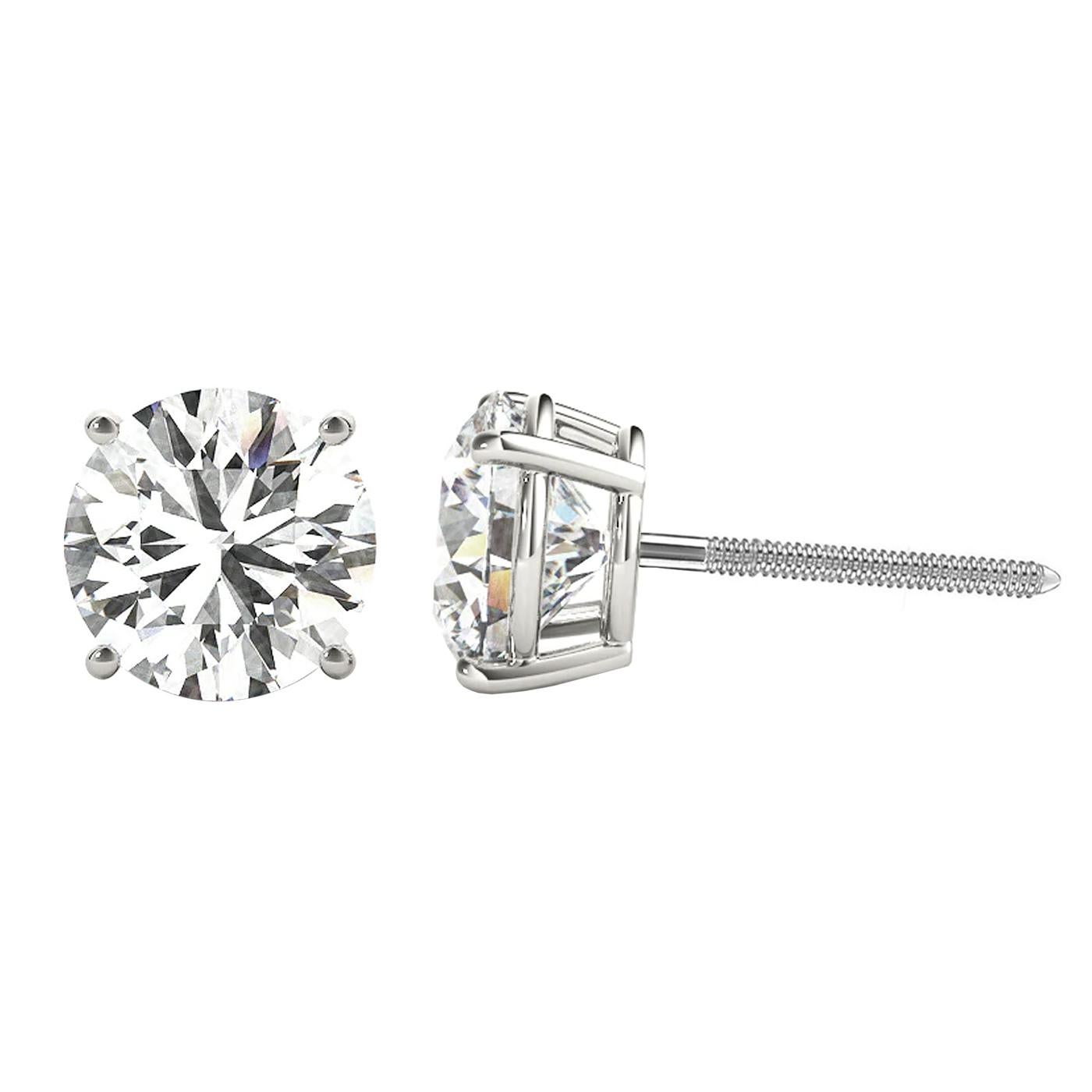 Modernist 1.70ct Natural Round Diamond 4 Prong Basket Setting Platinum Stud Earrings For Sale