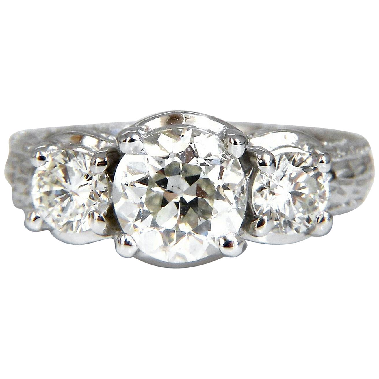 1.70 Carat Natural Round Diamond Engagement Ring Classic Three 14 Karat For Sale