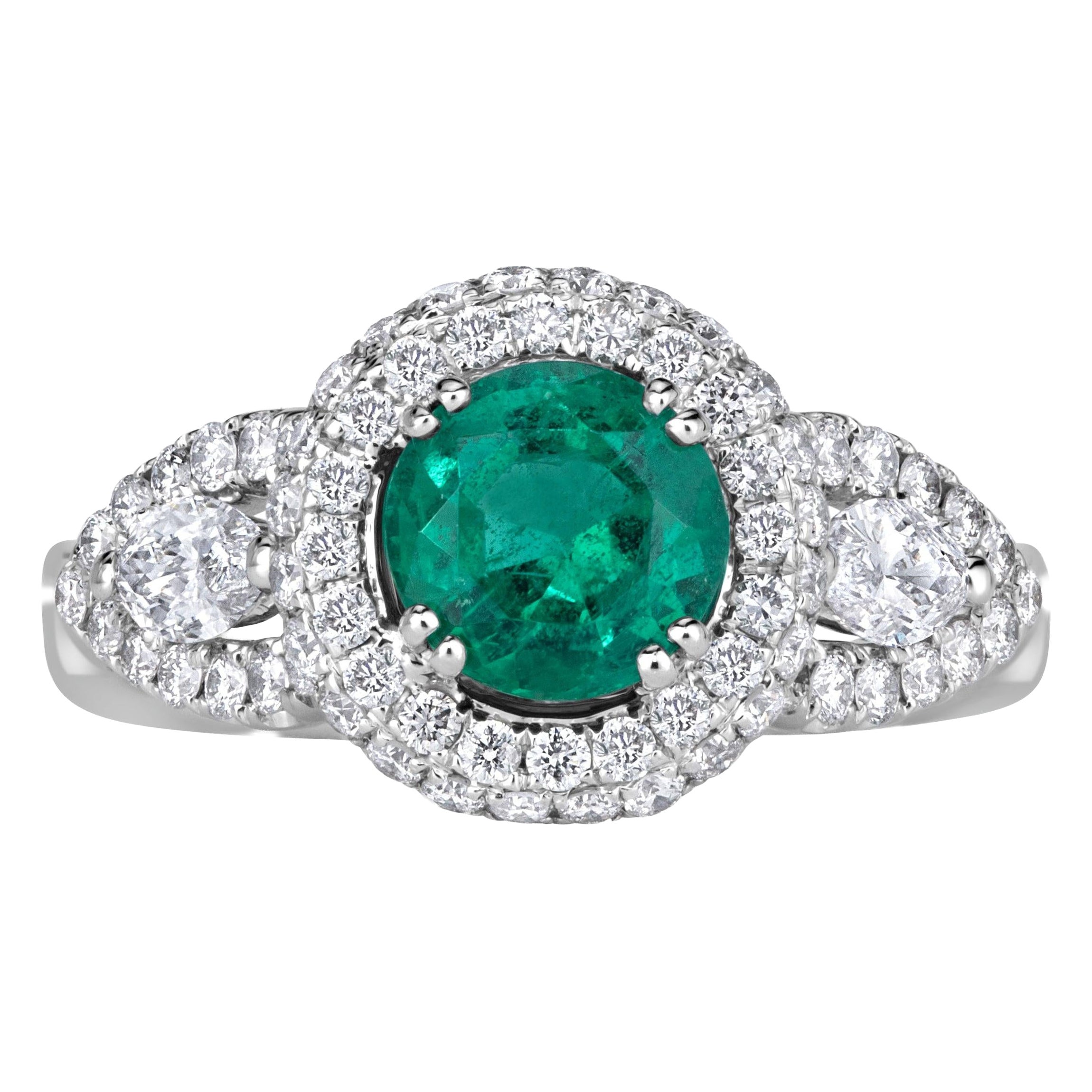 1.70ct Round Brilliant Cut Green Emerald Engagement Ring For Sale