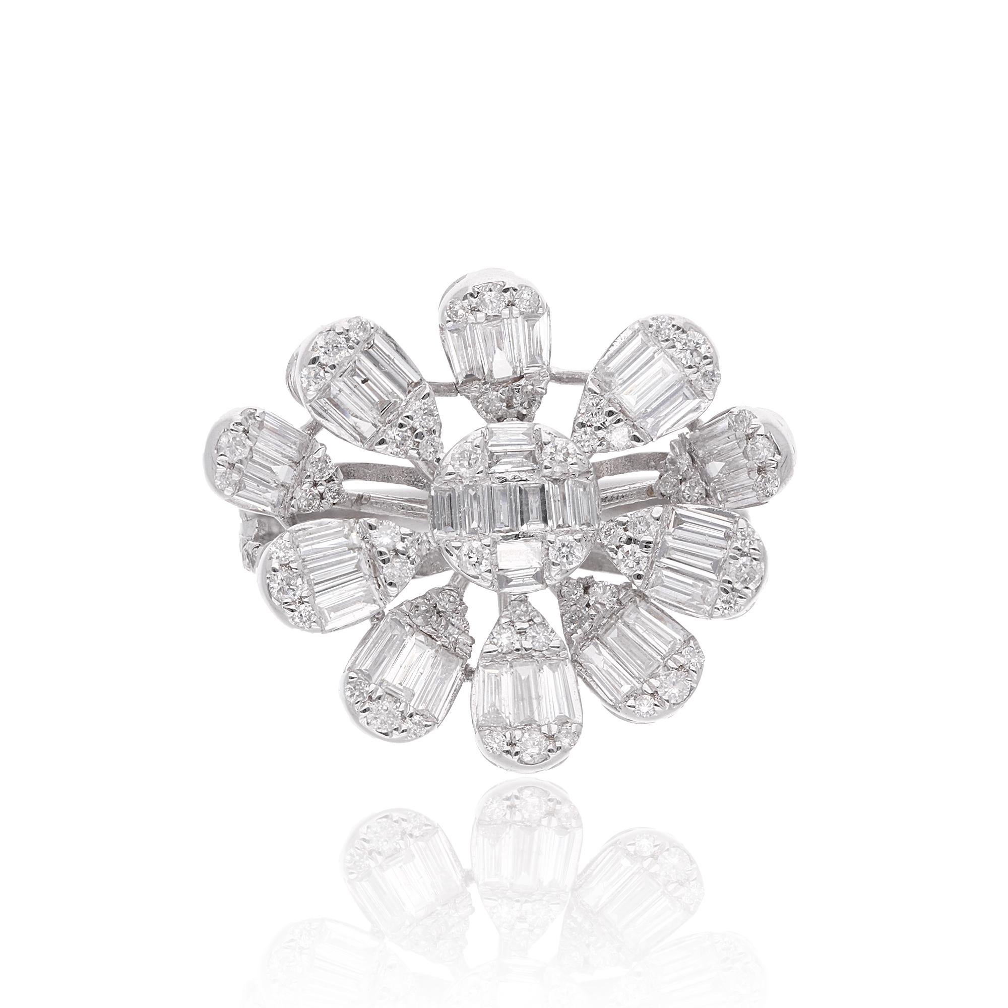 En vente :  1.70Ct SI/H Baguette and Round Diamond Cocktail Engagement Ring 14k White Gold 5