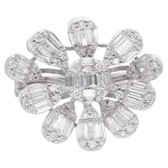 1,70 Karat SI/H Baguette und runder Diamant Cocktail Verlobungsring 14k Weißgold