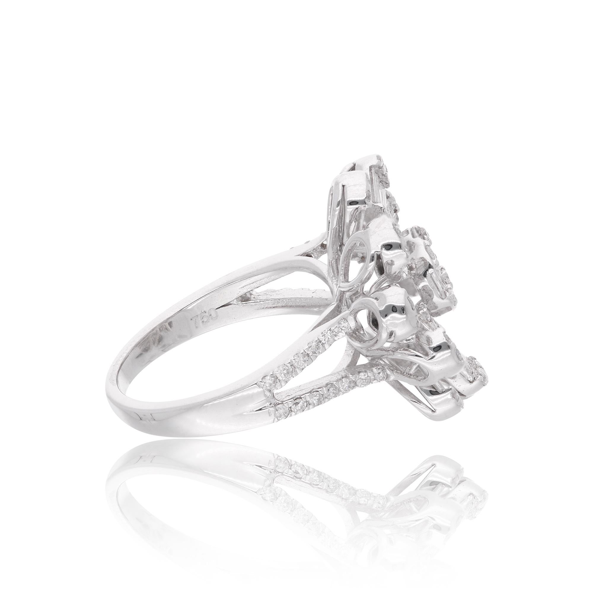 En vente :  1.70Ct SI/H Baguette et diamant rond Cocktail Bague de fiançailles or blanc 18k 3