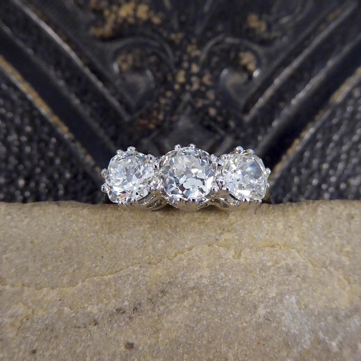 1.70ct Total Diamond Old Cut Three Stone Ring in Platinum 4