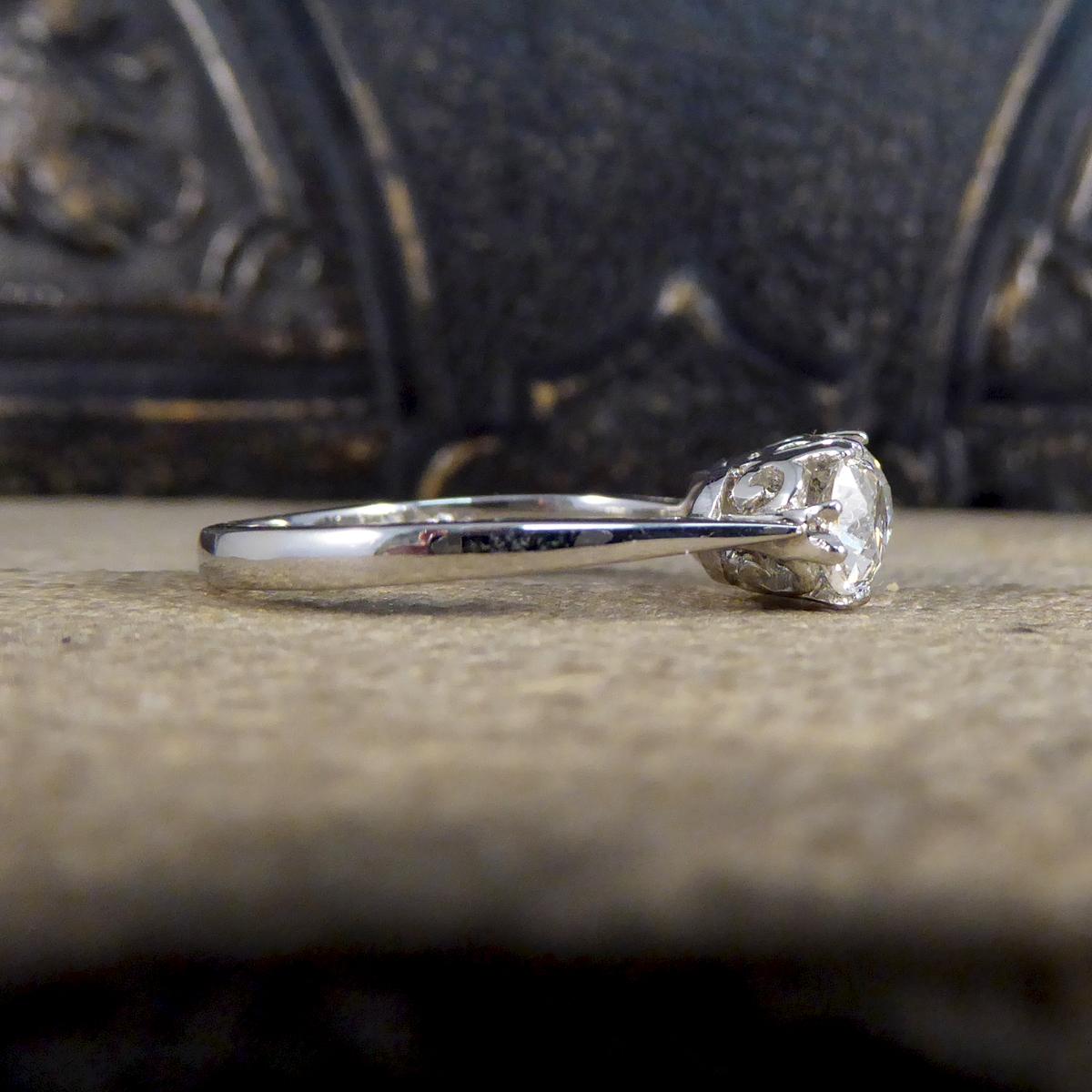 Art Deco 1.70ct Total Diamond Old Cut Three Stone Ring in Platinum