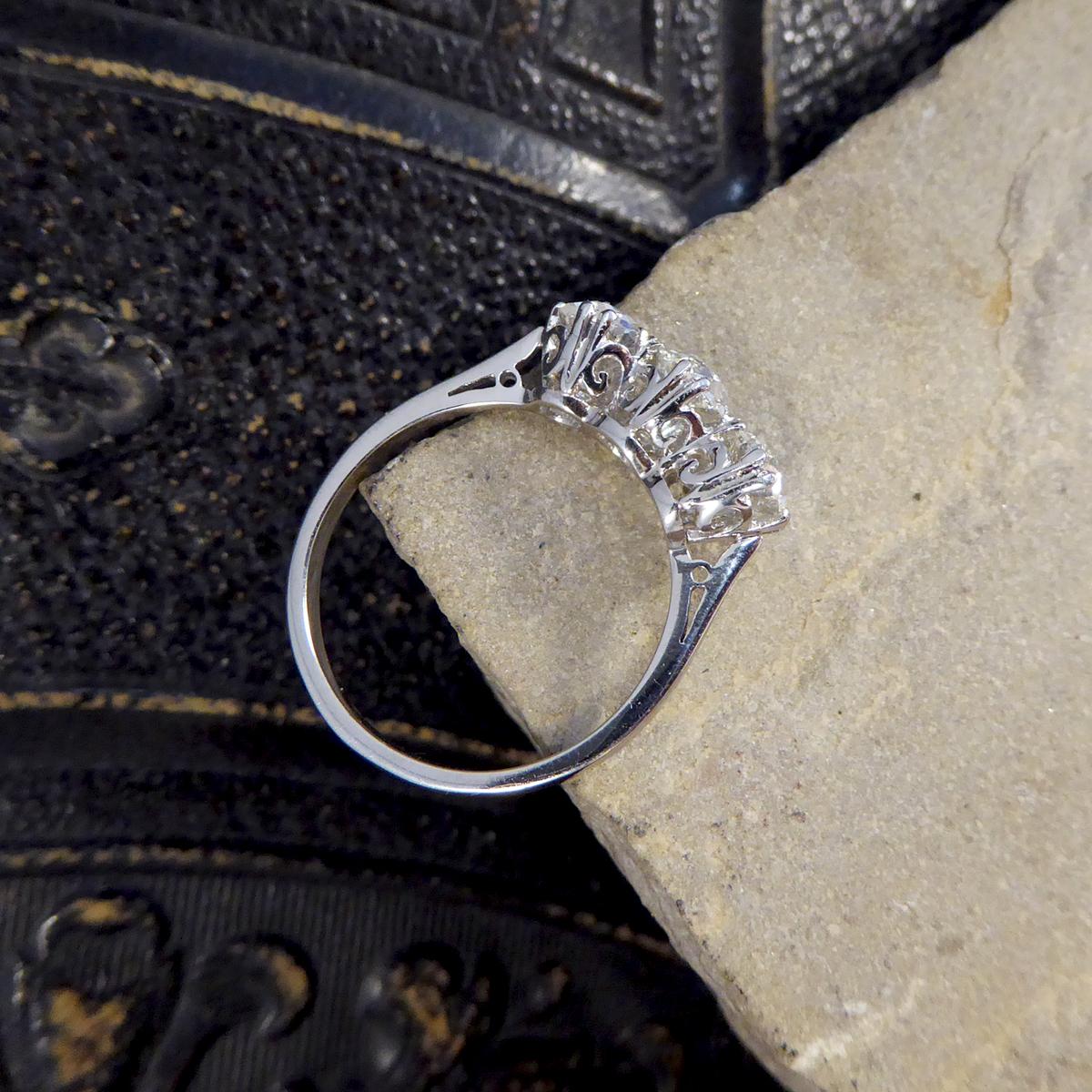 1.70ct Total Diamond Old Cut Three Stone Ring in Platinum 3