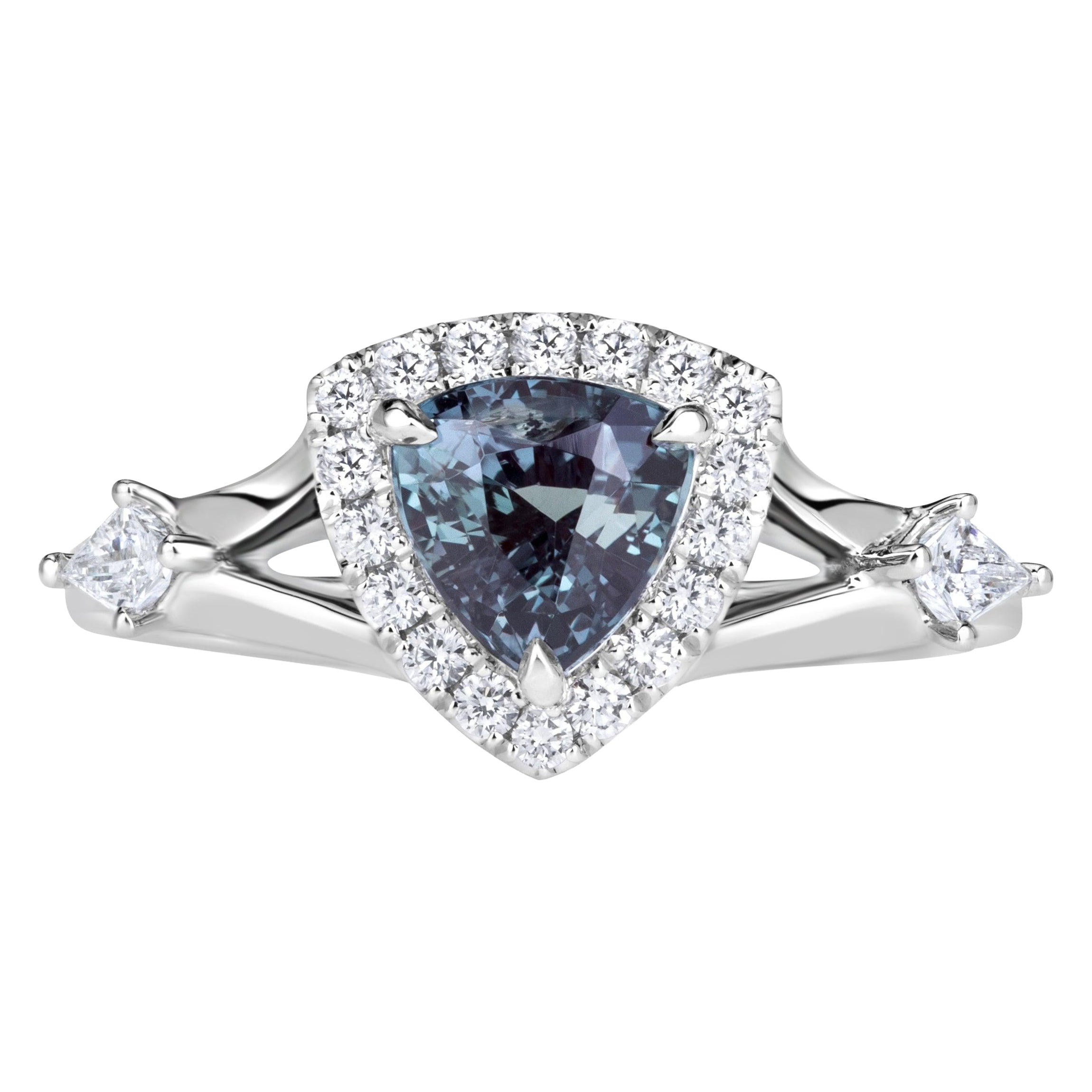 1.70ct Trillion Cut Alexandrite and Diamond Ring. For Sale