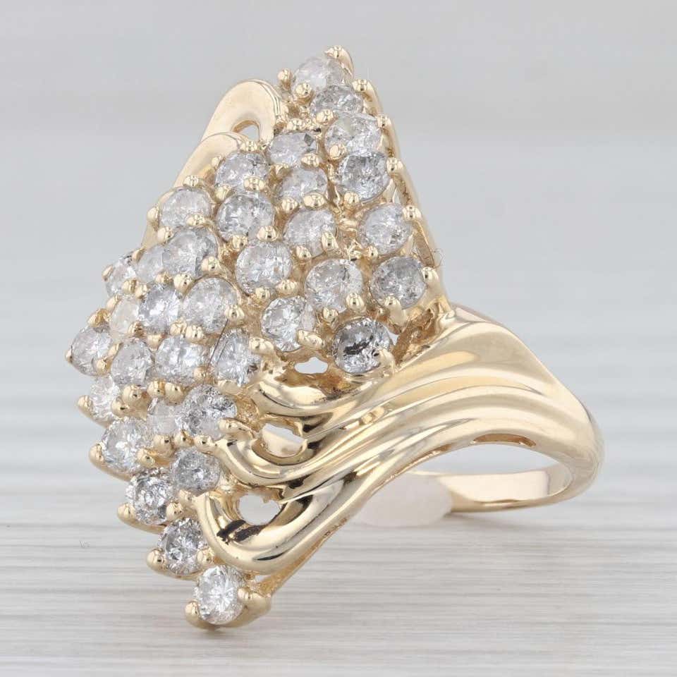 Ring Feat Yellow Gold Diamond Knot Twist Cluster Ring - 10k Baguette .10ctw For ...