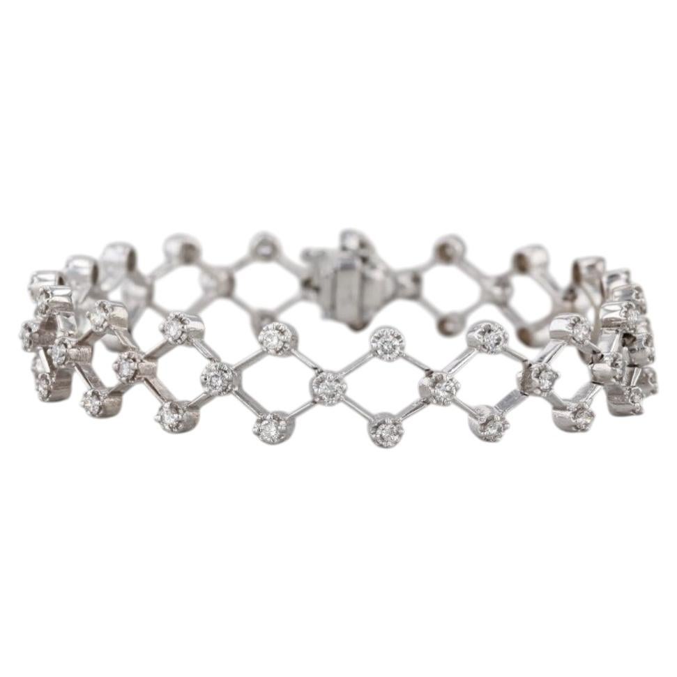 1.70ctw Diamond Lattice Bracelet 14k White Gold 6.75" 10.5mm