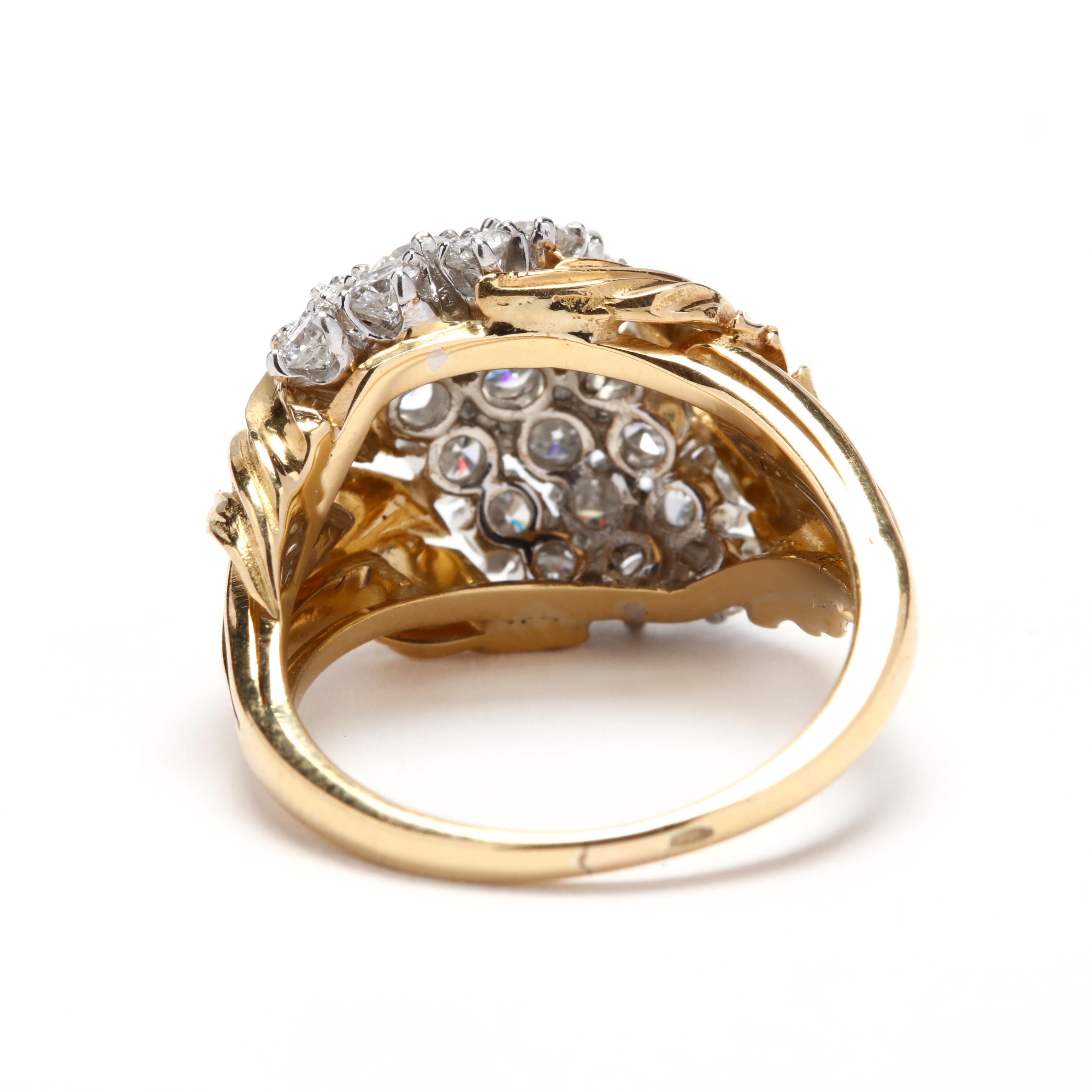 1,70ctw Diamant-Blatt-Motiv-Ring, 18k Gelbgold, Ring Größe 6 (Rundschliff) im Angebot