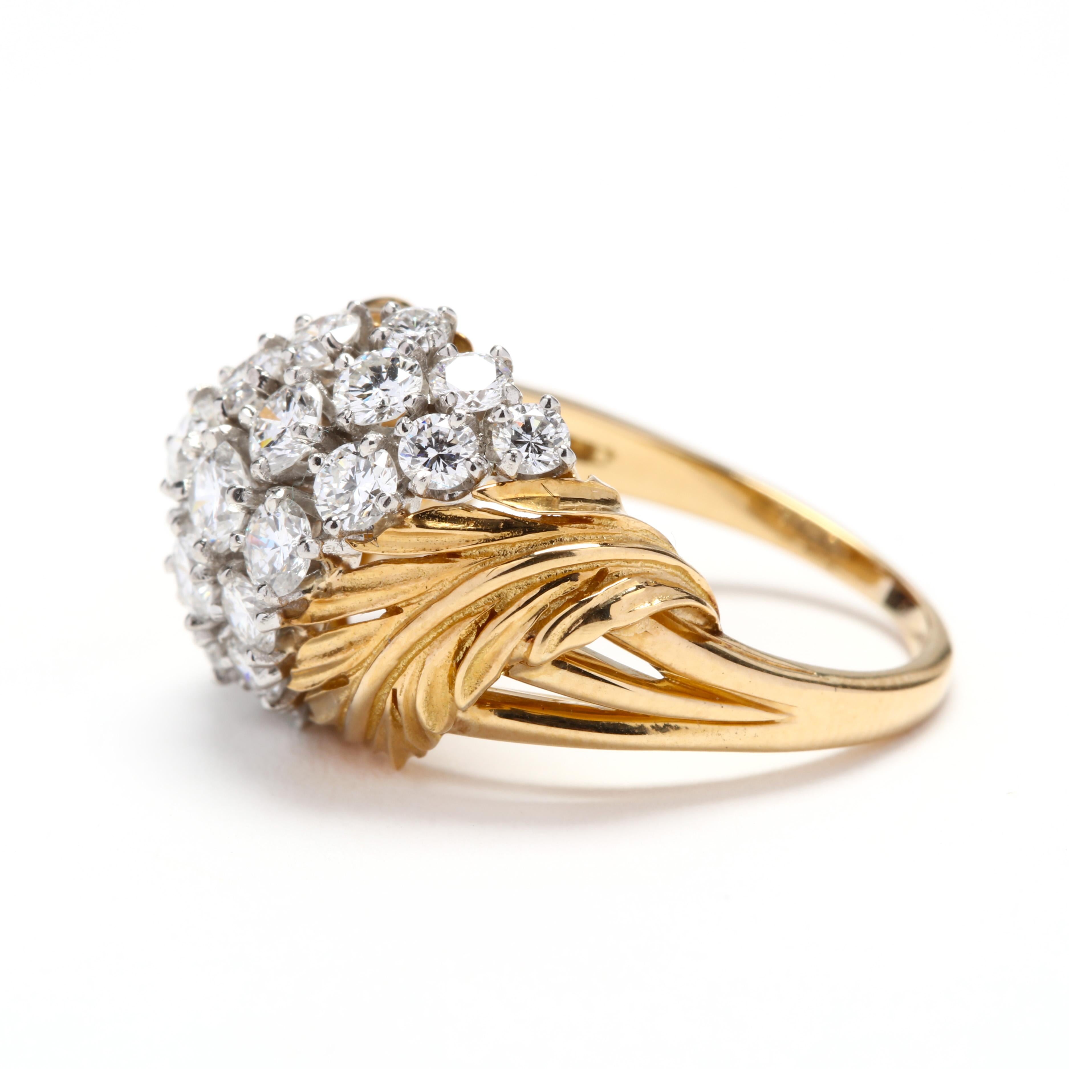 1,70ctw Diamant-Blatt-Motiv-Ring, 18k Gelbgold, Ring Größe 6 im Zustand „Gut“ im Angebot in McLeansville, NC
