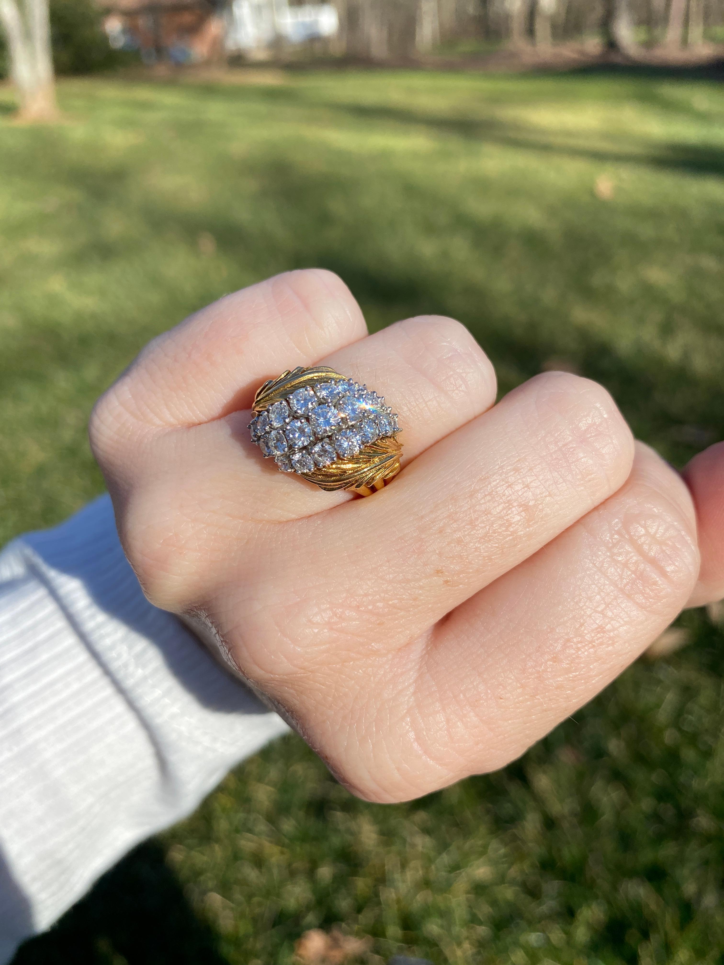 1,70ctw Diamant-Blatt-Motiv-Ring, 18k Gelbgold, Ring Größe 6 im Angebot 2